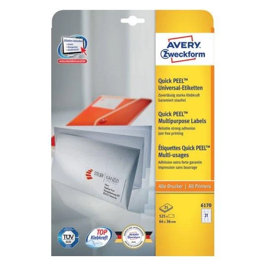 „Avery Zweckform Quick Peel“ etiketės, 64x36 (6170)
