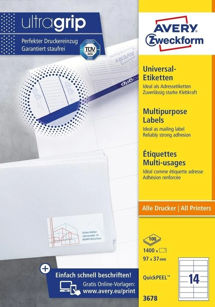 Avery Zweckform LABEL.ZF 3678 97X37 MARG./1400/ LABEL - 3678
