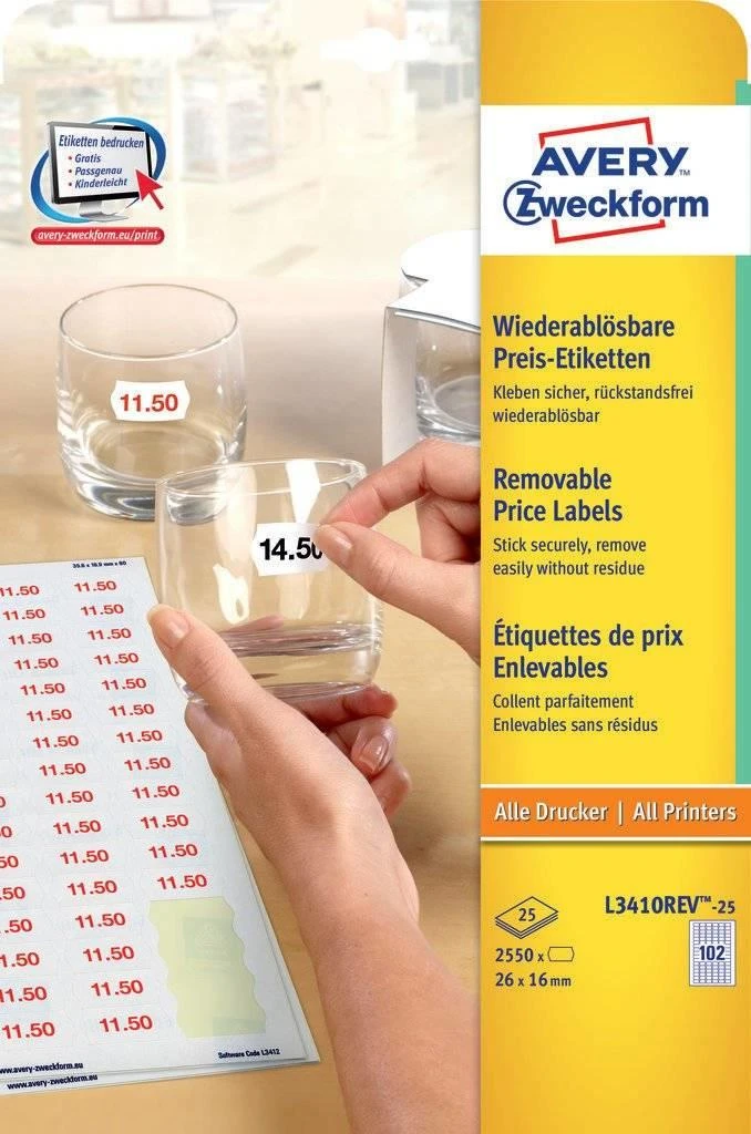 Avery Zweckform Nuimamos kainų etiketės 26 x 16 mm (L3410REV-25)