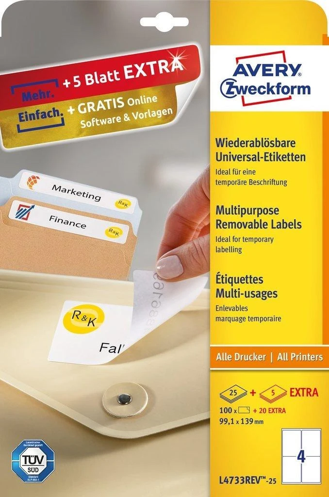 Avery Zweckform nuimamos etiketės universalus 99,1 x 139 mm (L4733REV-25)