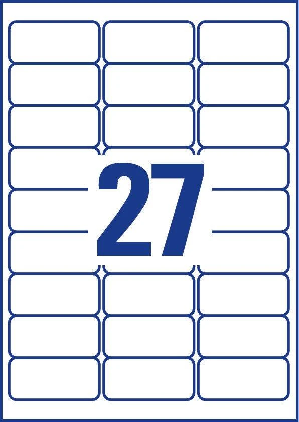 Lipnios etiketės Avery Zweckform, A4, nuimamos, 63.5×29.6mm, 27 etiketės lape, 25 lapai