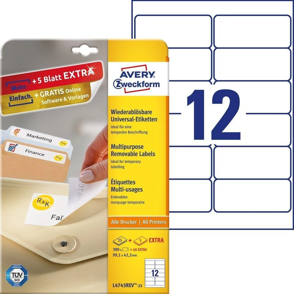 Avery Zweckform ETYK.ZF L4743REV-25 99.1X42.3 25 lapai. ETIKETĖ - L4743REV-25