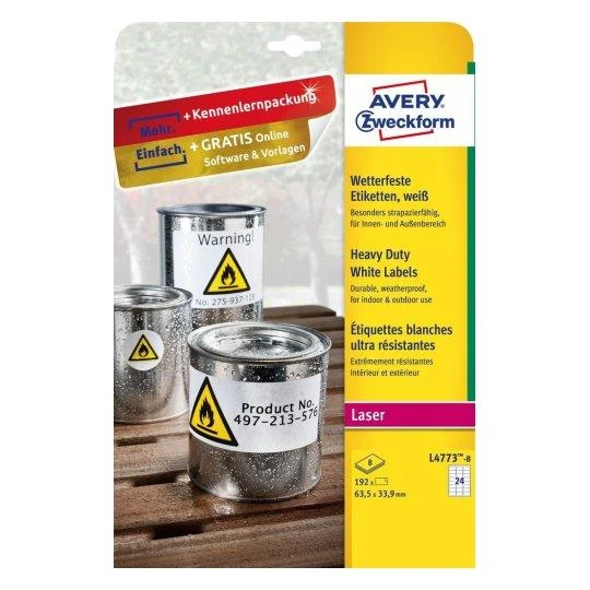 Avery Zweckform vandeniui atsparios etiketės ZF L4773-8 63,5x33,9 mm