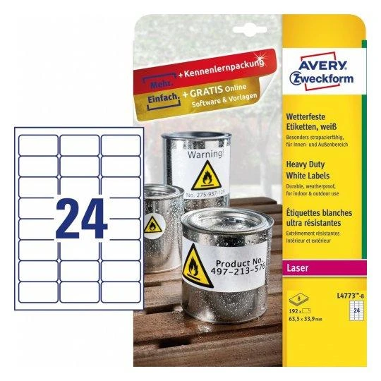 Avery Zweckform vandeniui atsparios etiketės ZF L4773-8 63,5x33,9 mm