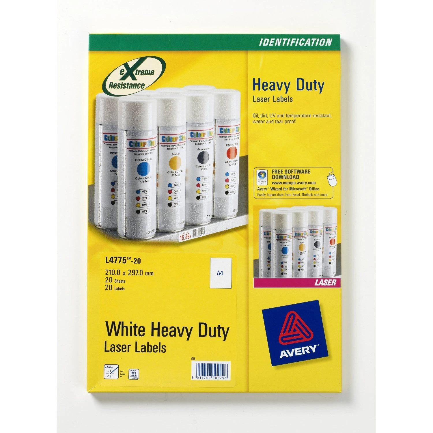 Lipnios etiketės Avery Zweckform A4, atsparios drėgmei, 210x297mm, 1 etiketė lape, 20 lapų, permanentinės, baltos spalvos