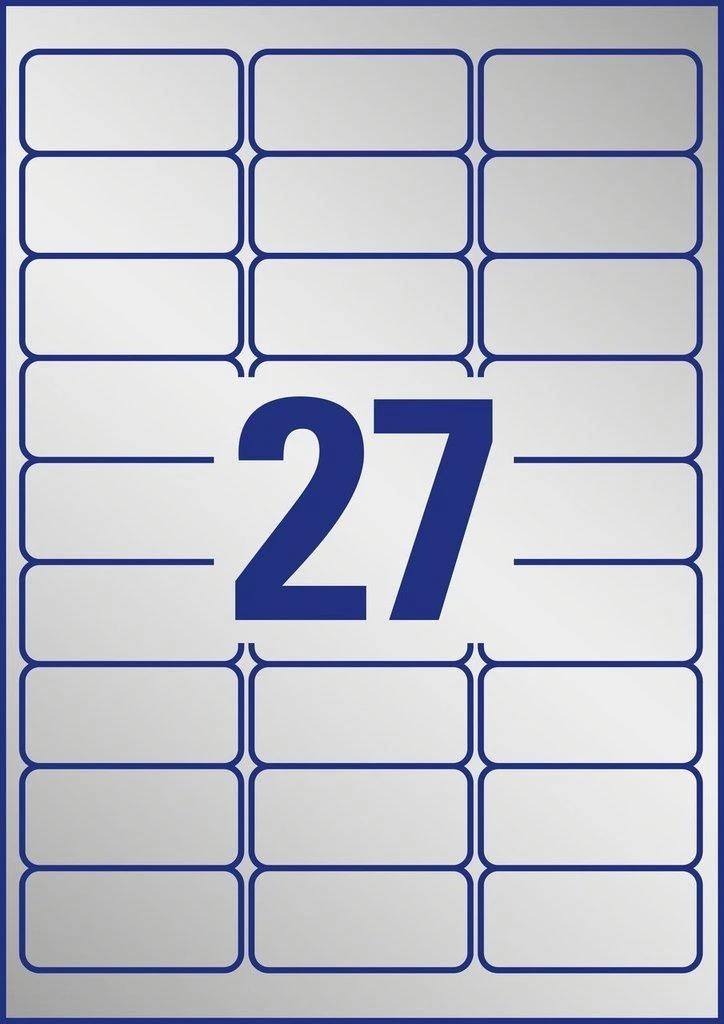 Lipnios etiketės Avery Zweckform, A4, atsparios drėgmei, 63.5×29.6mm, 27 etiketės lape, 20 lapų, sidabrinės spalvos