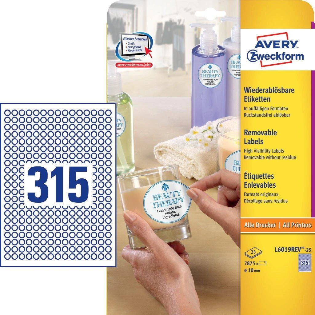 „Avery Zweckform“ ETIKETĖ ZF L6019 DIA.10 MM RATULIAI, 25 LAPAI ETIKETĖ - L6019-25
