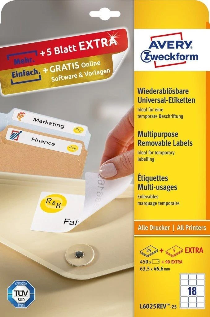 Avery Zweckform ETYK.ZF L6025-25 63.5X46.6 balta ETIKETĖS