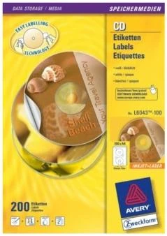 Lipnios etiketės Avery Zweckform CD, A4, 117mm, 2 etiketės lape, 100 lapų, baltos spalvos