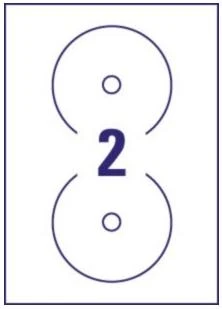 Lipnios etiketės Avery Zweckform CD, A4, 117mm, 2 etiketės lape, 100 lapų, baltos spalvos