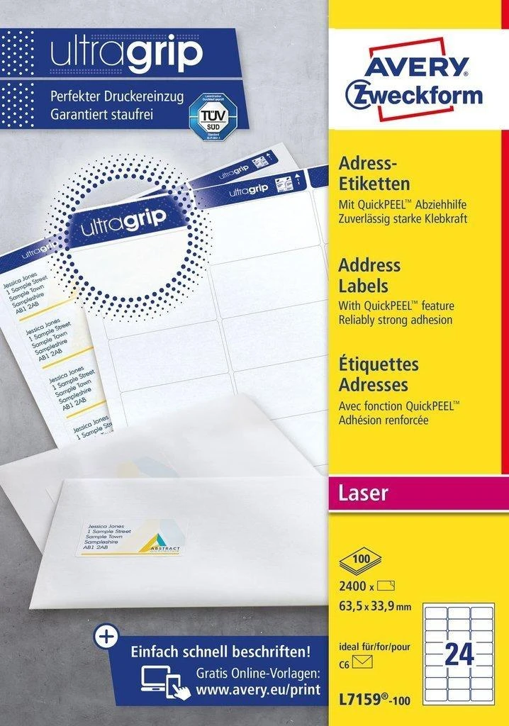 Avery Zweckform L7159-100 - Baltas - Rectangle - Permanent - DIN A4 - Envelope - Paper