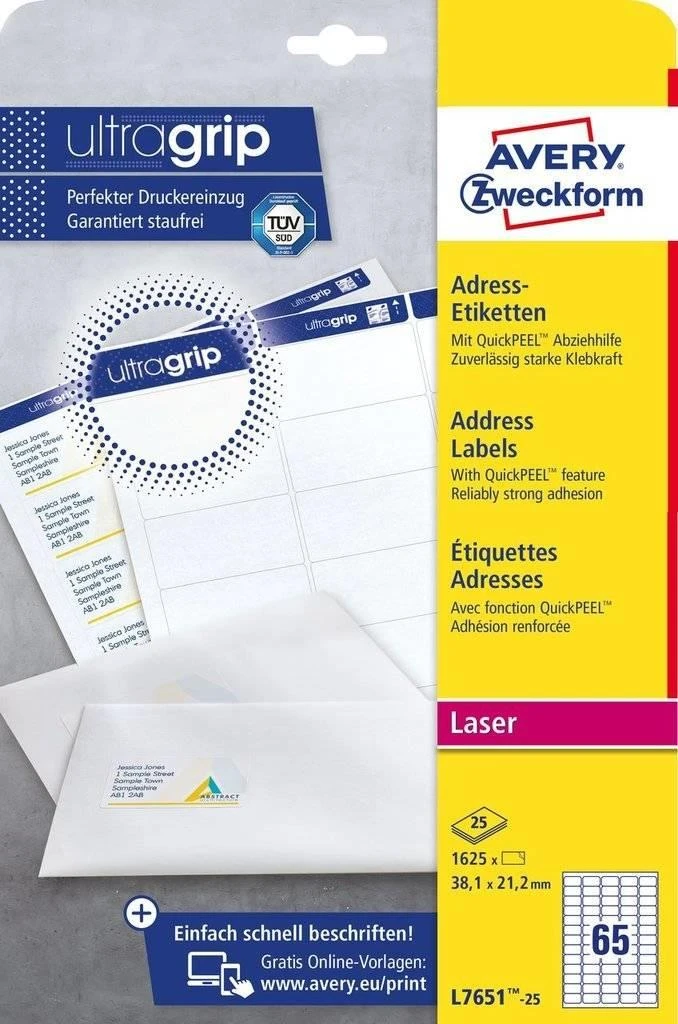 Avery Zweckform adresų etiketės 38,1 x 21,2 mm vokams (L7651-25)