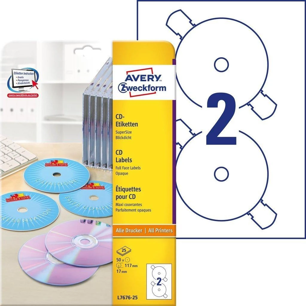 Avery Zweckform ETYK.ZF L7676 25 DIA.117 CD balta 25ARK ETIKETĖ - L7676-25 N
