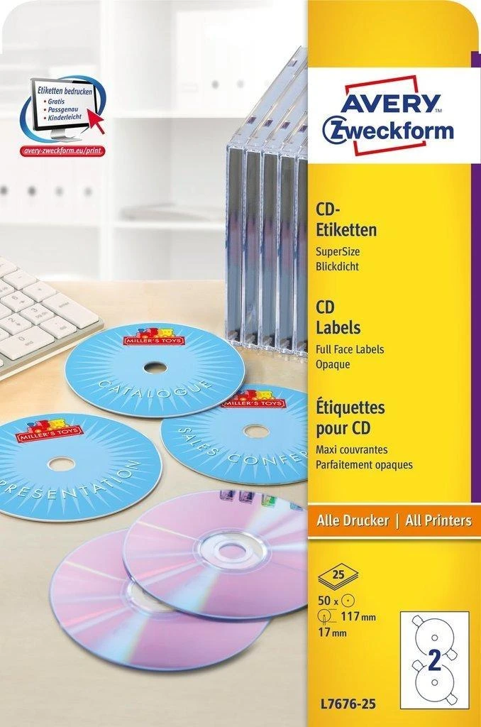 Avery Zweckform ETYK.ZF L7676 25 DIA.117 CD balta 25ARK ETIKETĖ - L7676-25 N