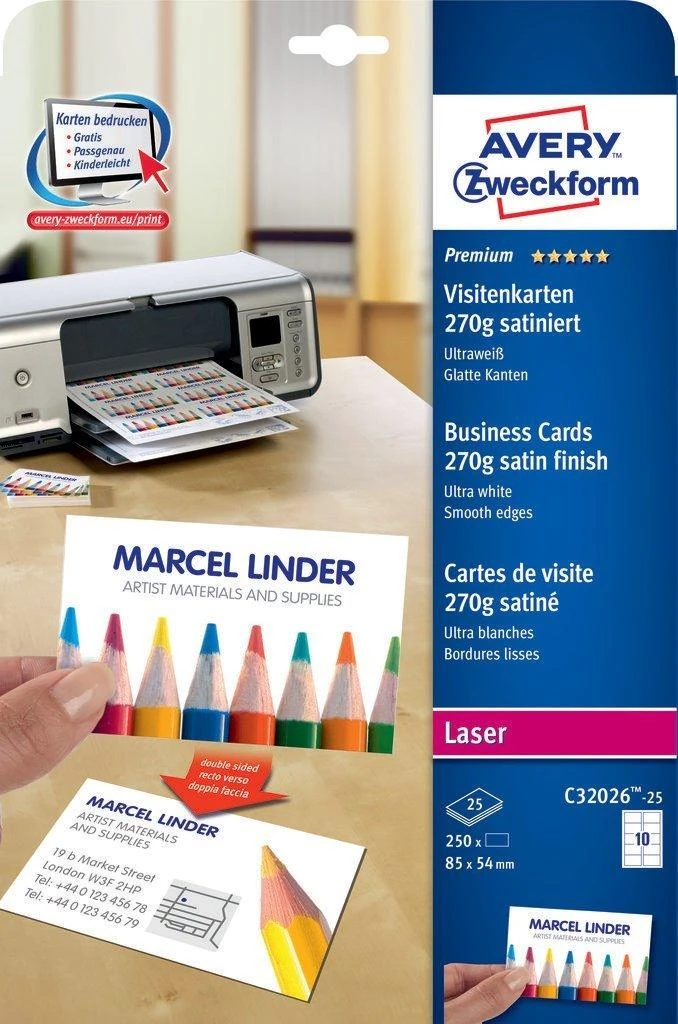 Avery Zweckform vizitinių kortelių popierius 85x54mm (C32026-25)