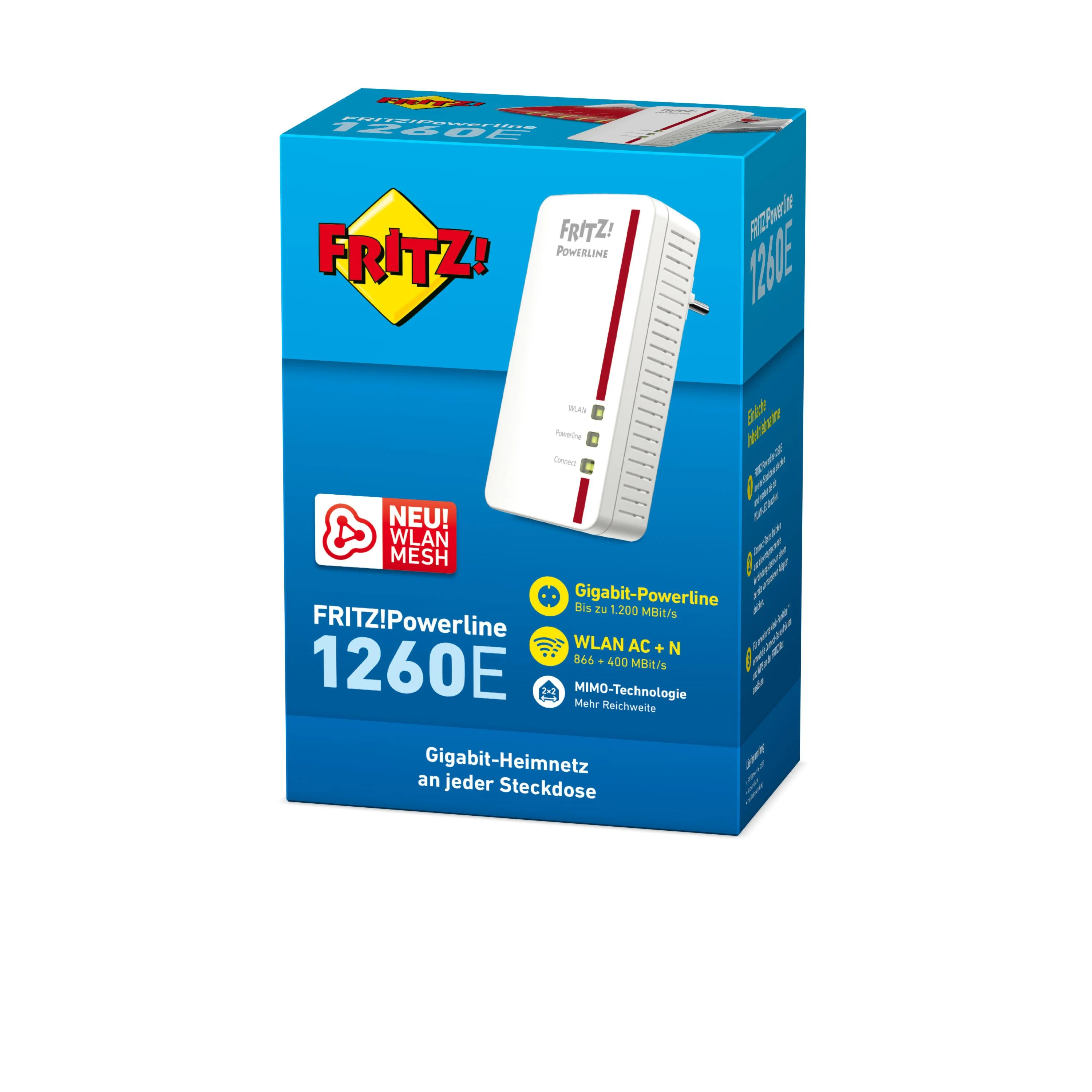 Maršrutizatorius AVM FRITZ! Powerline 1260E 1200 Mbit/ai Ethernet LAN jungtis „Wi-Fi“ Balta 1 vnt