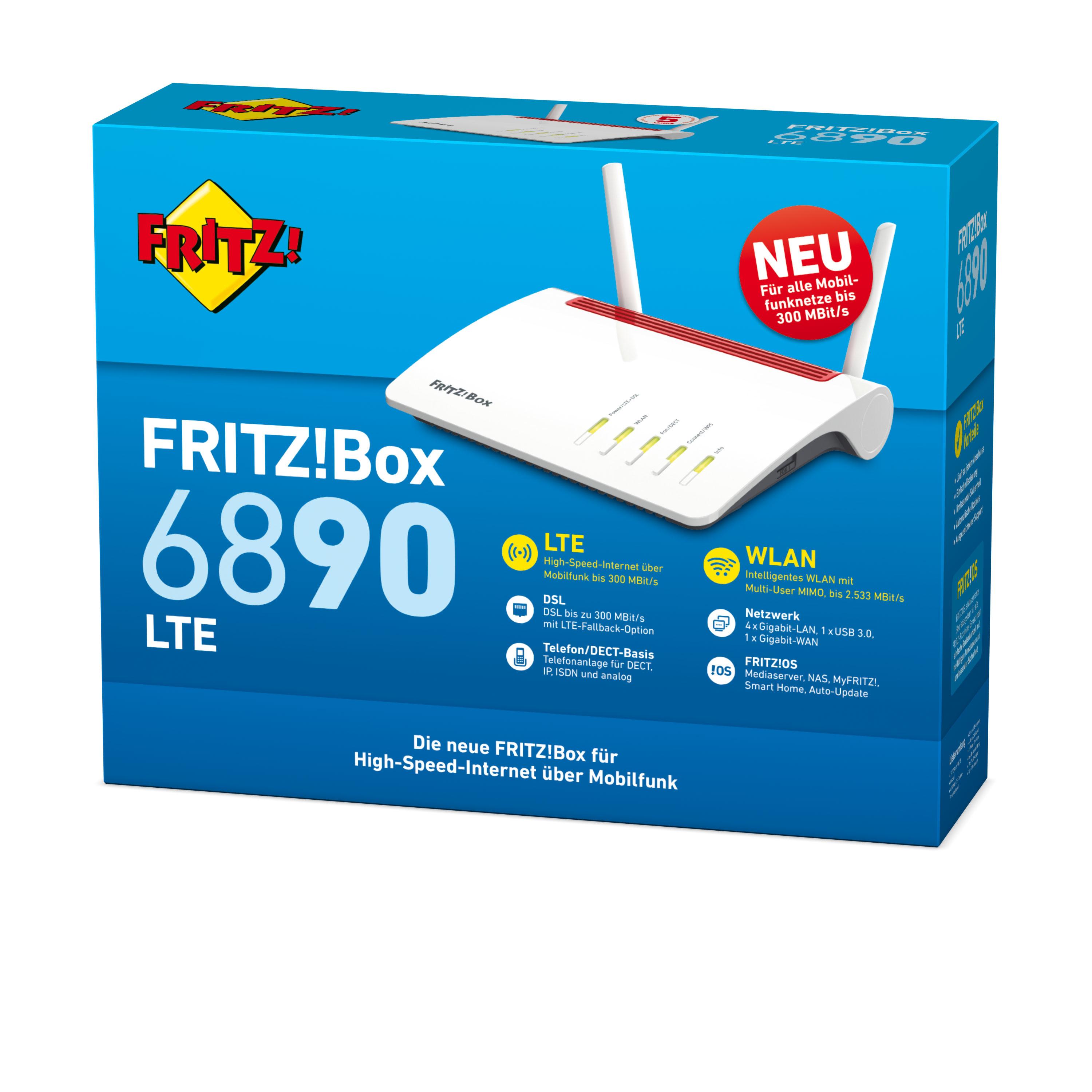 AVM FRITZ!Box 6890 LTE belaidis maršrutizatorius Dviguba juosta (2,4 GHz / 5 GHz) Gigabitinis eternetas 3G 4G Juoda, Raudona, Balta