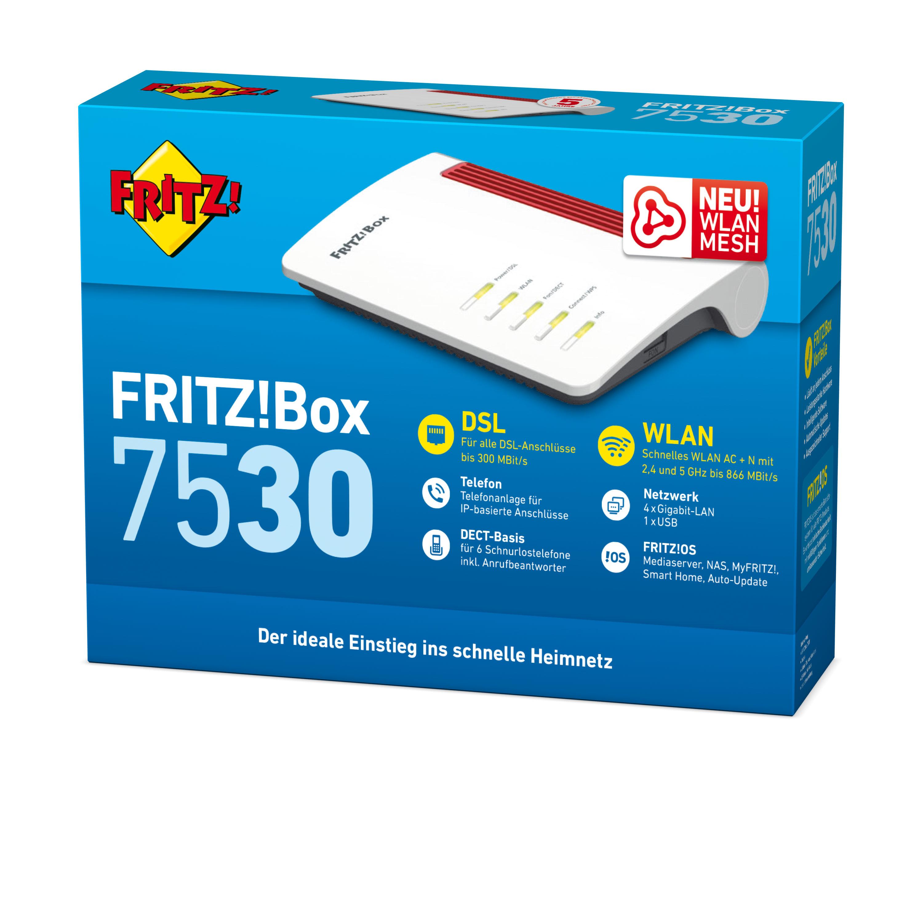Šakotuvas AVM FRITZ!Box 7530 belaidis maršrutizatorius Dviguba juosta (2,4 GHz / 5 GHz) Gigabitinis eternetas Juoda, Raudona, Balta
