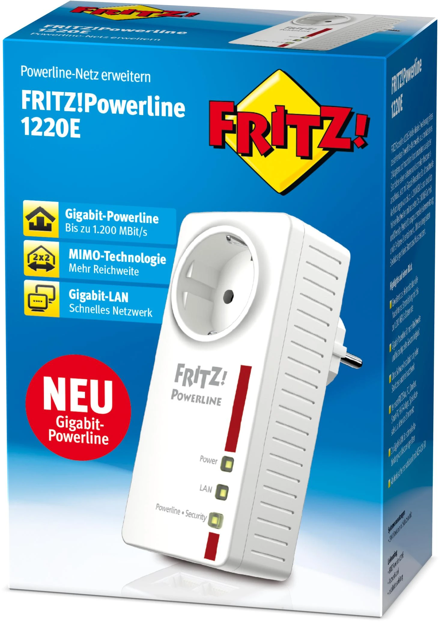 AVM FRITZ!Powerline 1220E 1200 Mbit/ai Ethernet LAN jungtis Balta 1 vnt