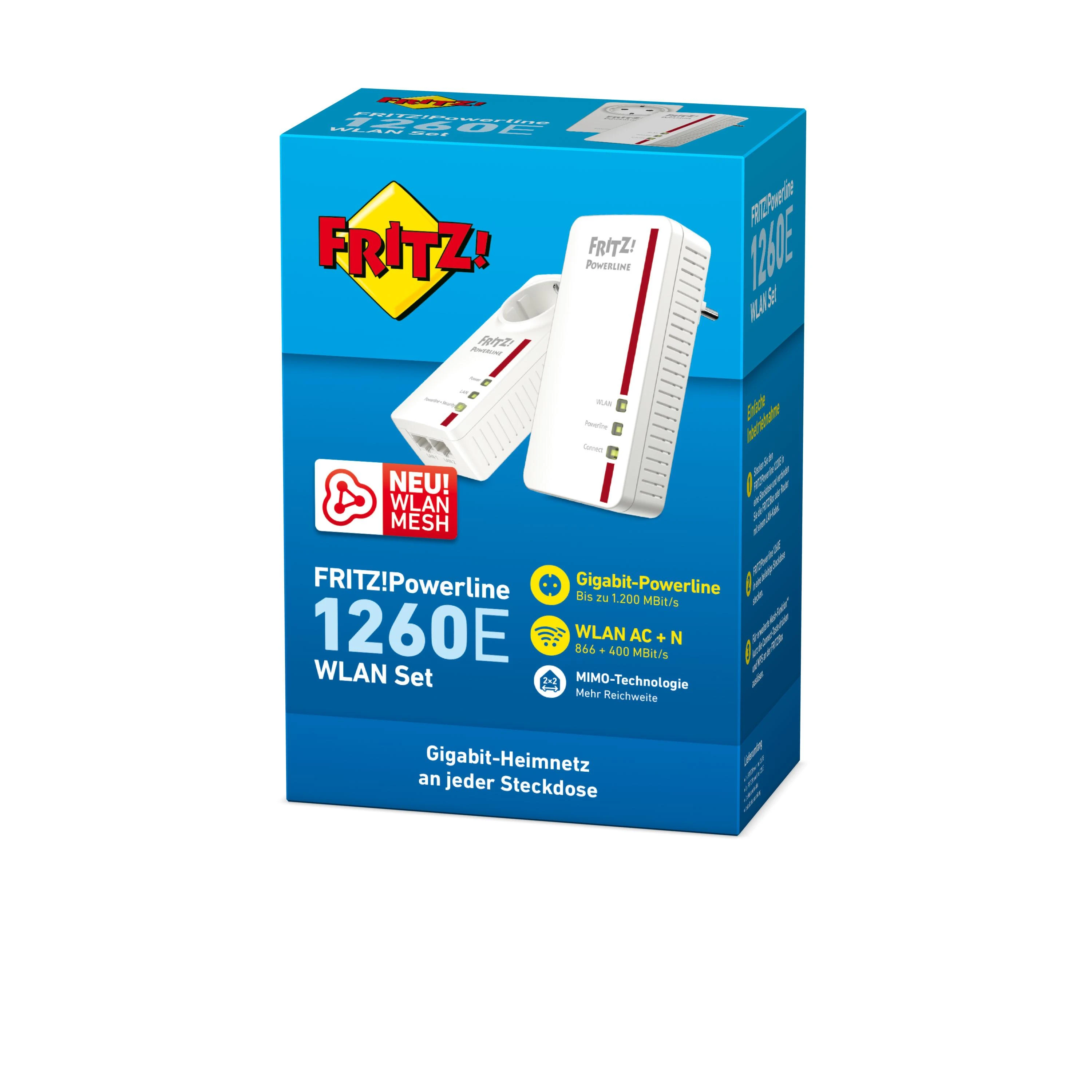 AVM FRITZ!Powerline 1260E WLAN Set 1200 Mbit/ai Ethernet LAN jungtis „Wi-Fi“ Balta