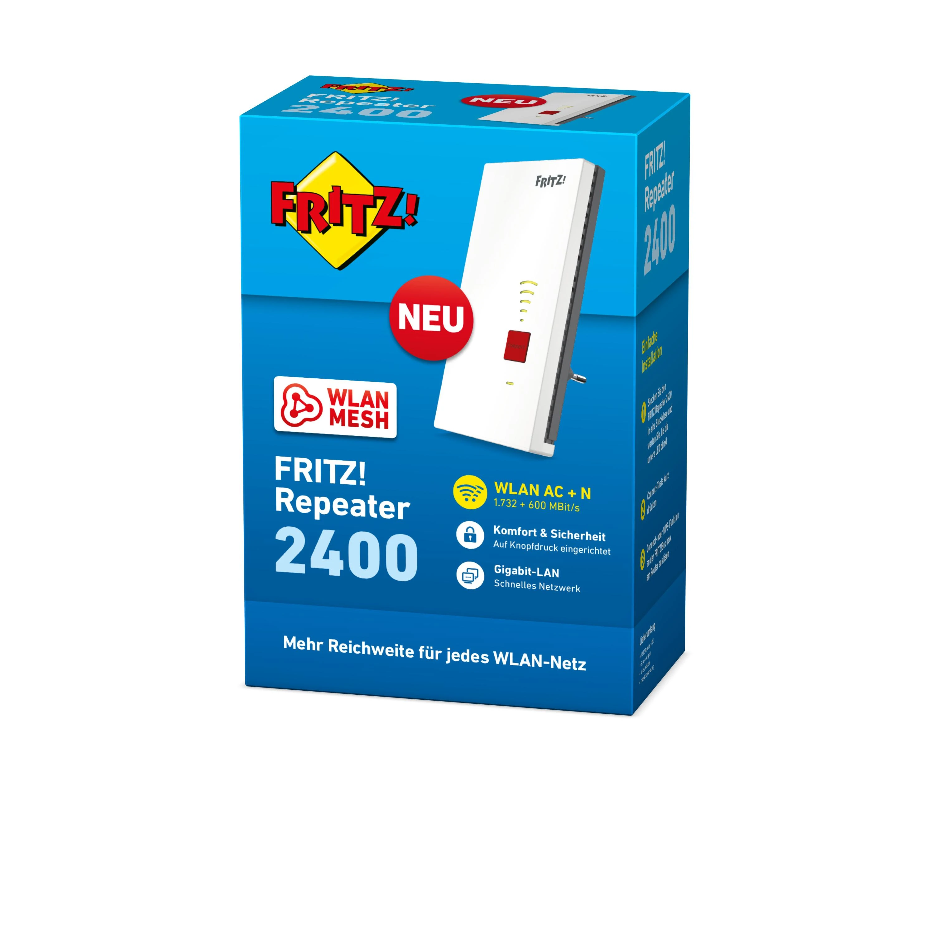 Šakotuvas Nezatříděno AVM FRITZ!Repeater 2400 1733 Mbit/ai Tinklo kartotuvas Balta