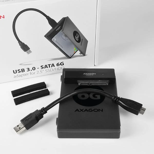 AXAGON ADSA-1S6 USB3.0 – SATA 6G UASP HDD išorinis adapteris, įsk. Byla