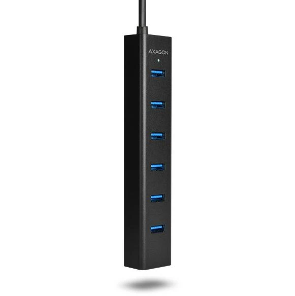 AXAGON HUE-SA7BP 7x USB3.0 ALU įkrovimo šakutė, įsk. AC Adapteris, Juodas
