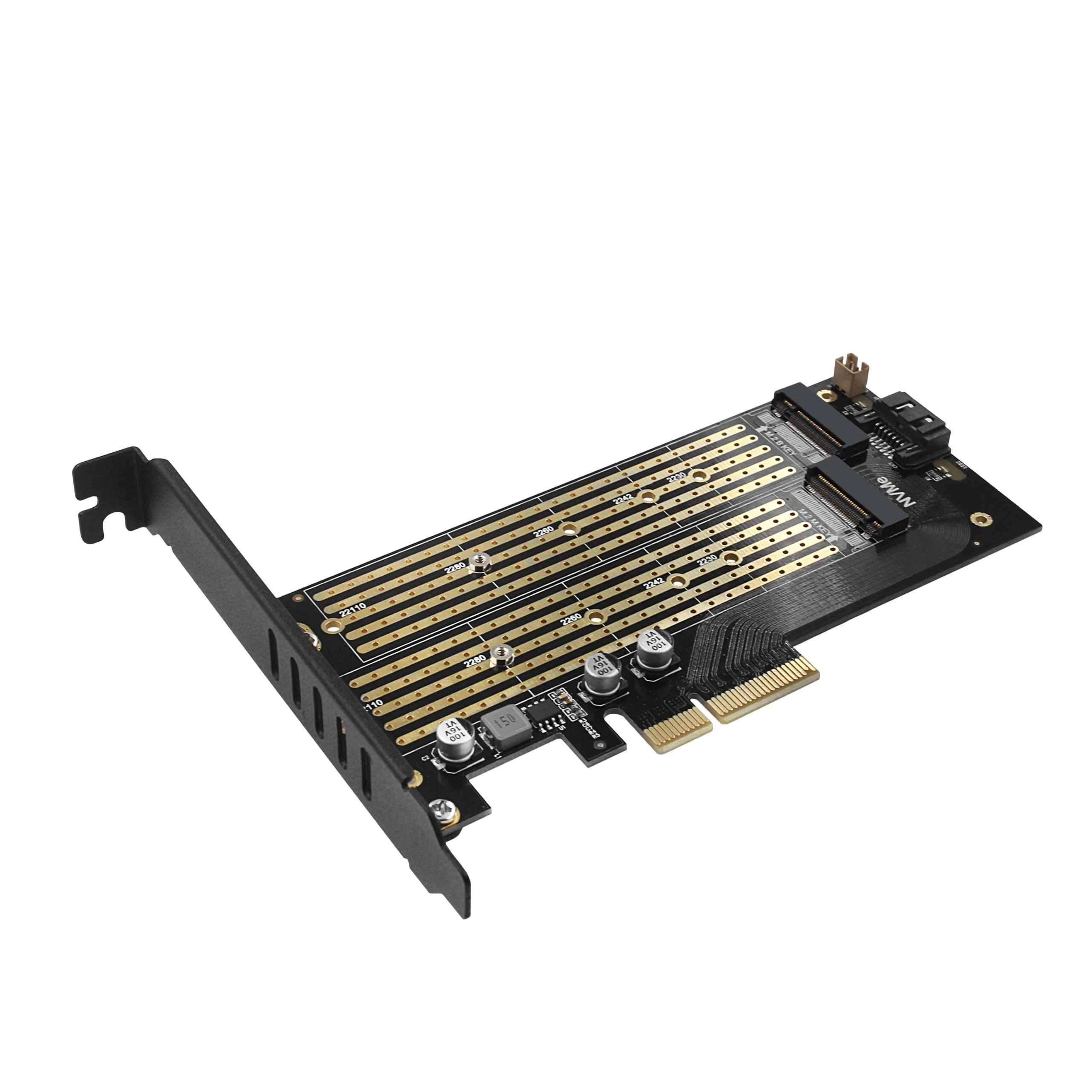 AXAGON PCEM2-D PCI-E 3.0 4x - DUAL M.2 SSD (NVMe + SATA), dual voltage, iki 110mm SSD