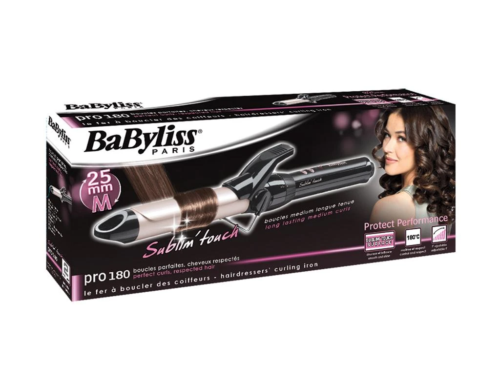 BABYLISS Plaukų garbanojimo žnyplės C325E Sublim Touch Curling Iron Barrel diameter 25 mm, Temperature (min) 150 °C, Temperature (max) 180 °C, Number of heating levels 10, Ekranas No, Juodas/pink, Yes, Yes, Yes
