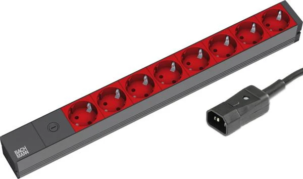 Bachmann 19” 2m 8x Schuko H05VV-F 3G 1.00mm² elektros tinklo ilgintuvas 8 AC išvestis(ys / čių) Juoda, Raudona