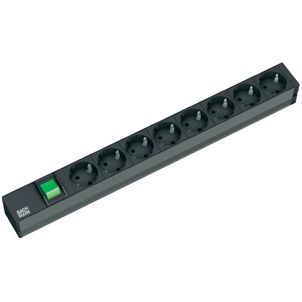 Bachmann 19" lizdo juostelė ALU 1U, 8x 35°, juoda, 2,0m, su jungikliu