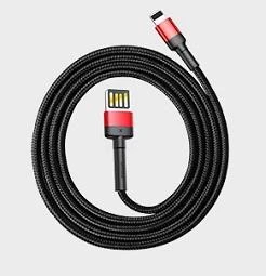 Baseus Cafule dvipusis USB Lightning kabelis 2.4A 1m - Juodas / Raudonas