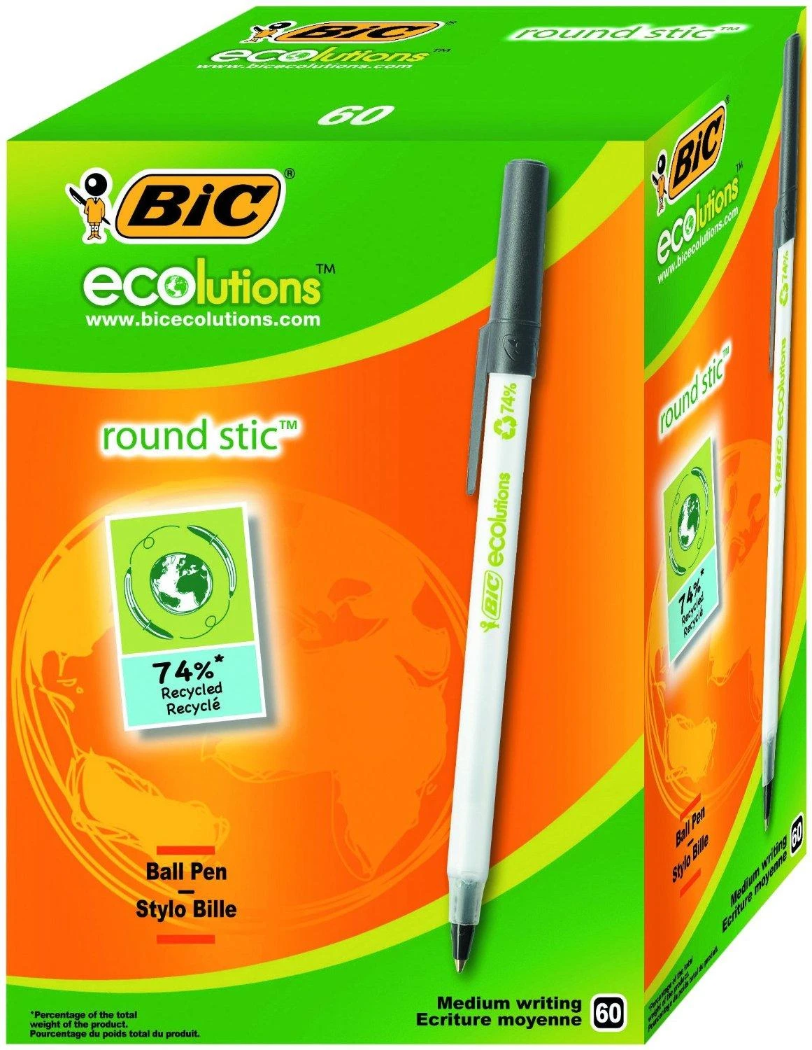 Bic Tušinukas Eco Round Stic 1.0 mm, juodas, pakuotėje 60 vnt. 256644