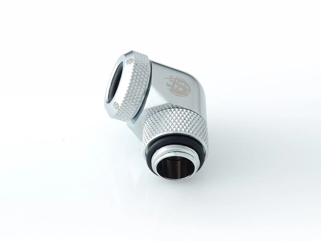 Bitspower Multi-Link Adapteris Anschluss 90 Grad G1/4 col. AG auf 12mm AD Hardtube – drehbar, sidabrinis