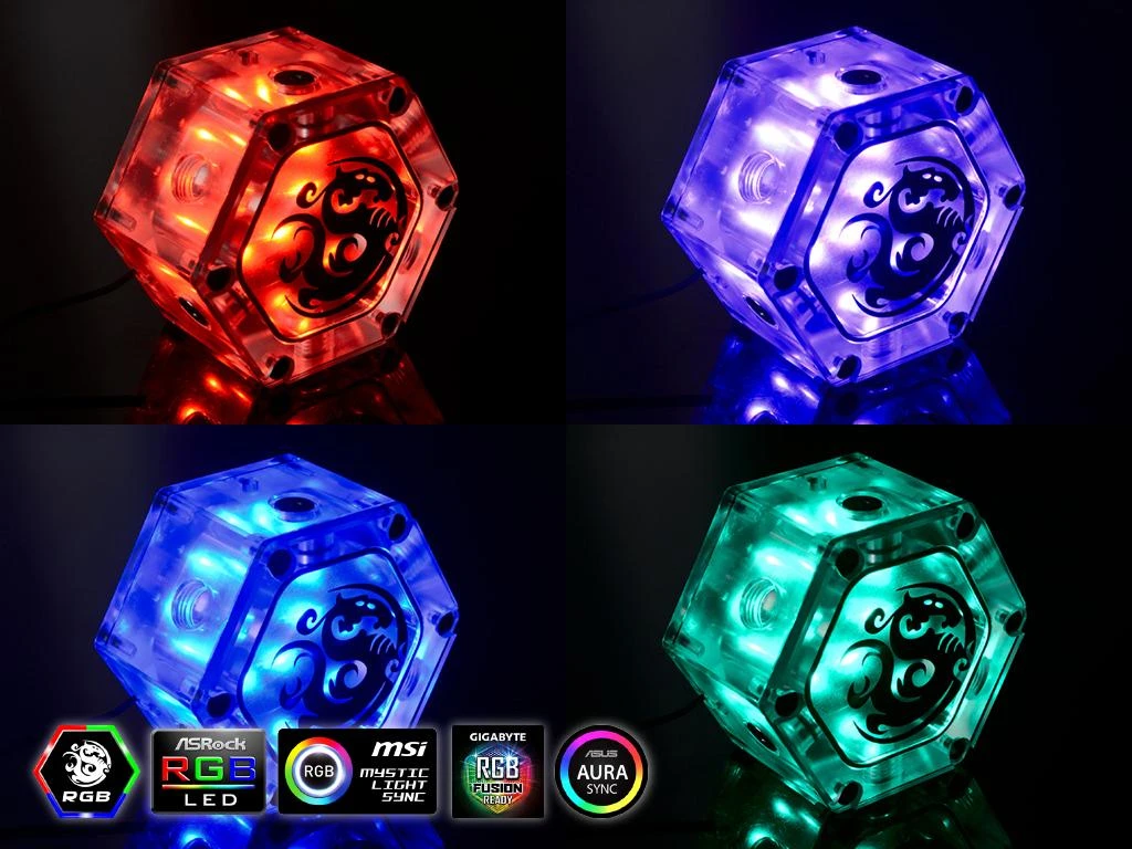 Bitspower Hexagon rezervuaras su RGB apšvietimo variacijomis