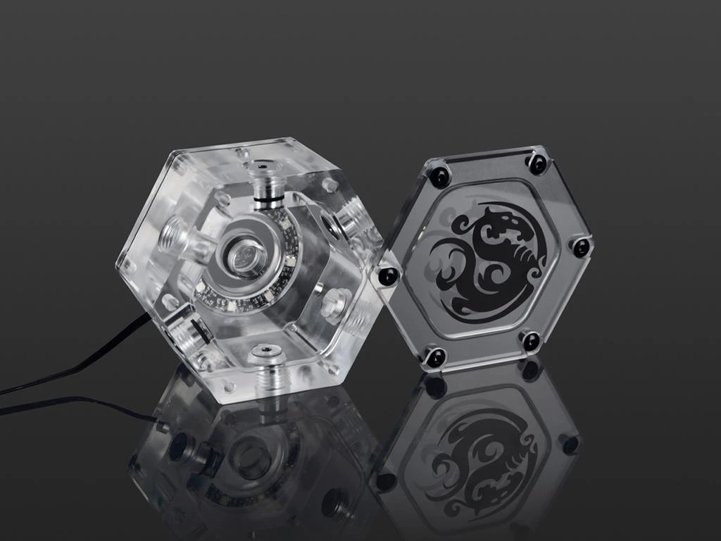 Bitspower Hexagon rezervuaras su drakono graviravimu