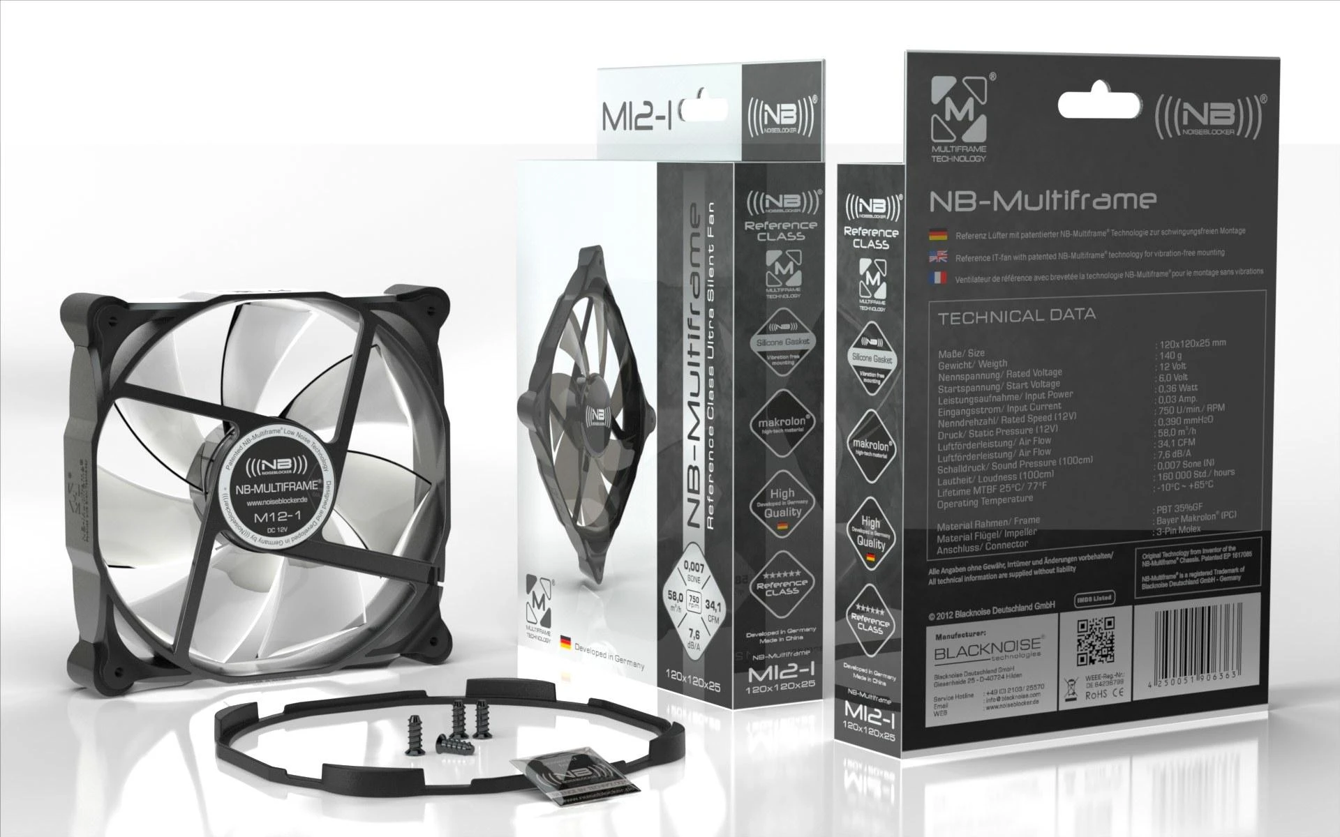 Noiseblocker M12-P ventiliatorius su rinkinio pakuote