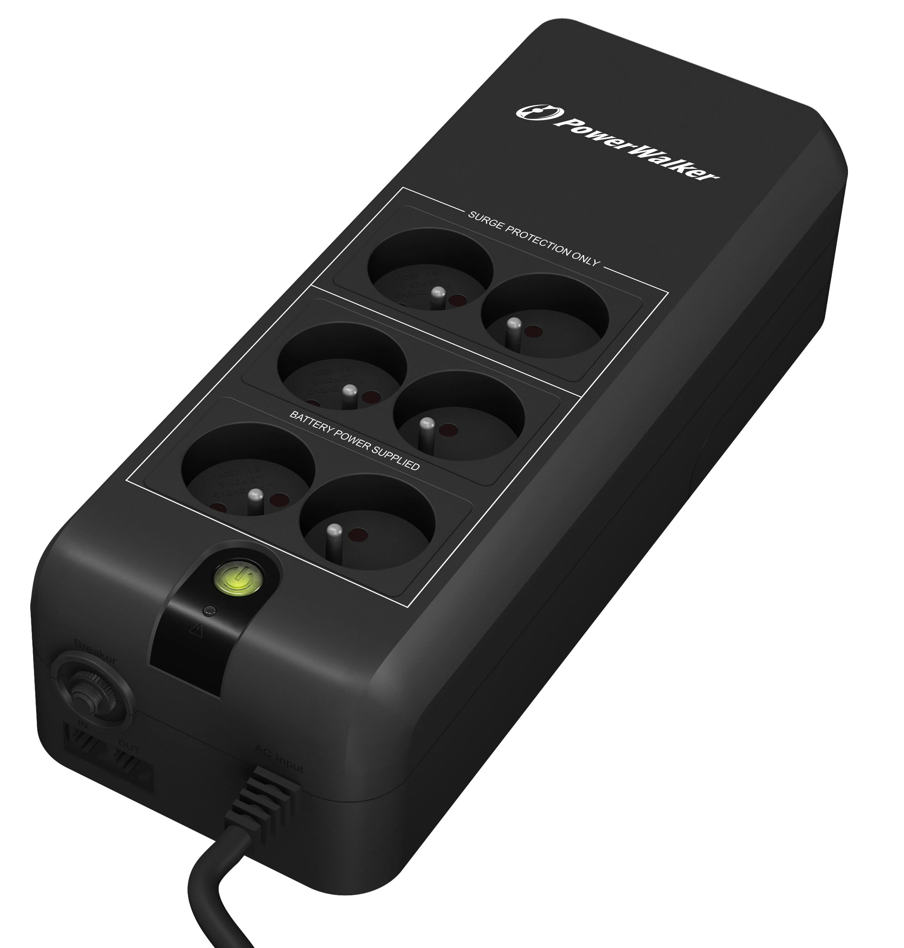 POWERWALK VFD 600 APFC FR Power Walker UPS budėjimo / neprisijungus 600VA 4x FR C10 (10A) + 2x FR C10 OUT (Listwa)