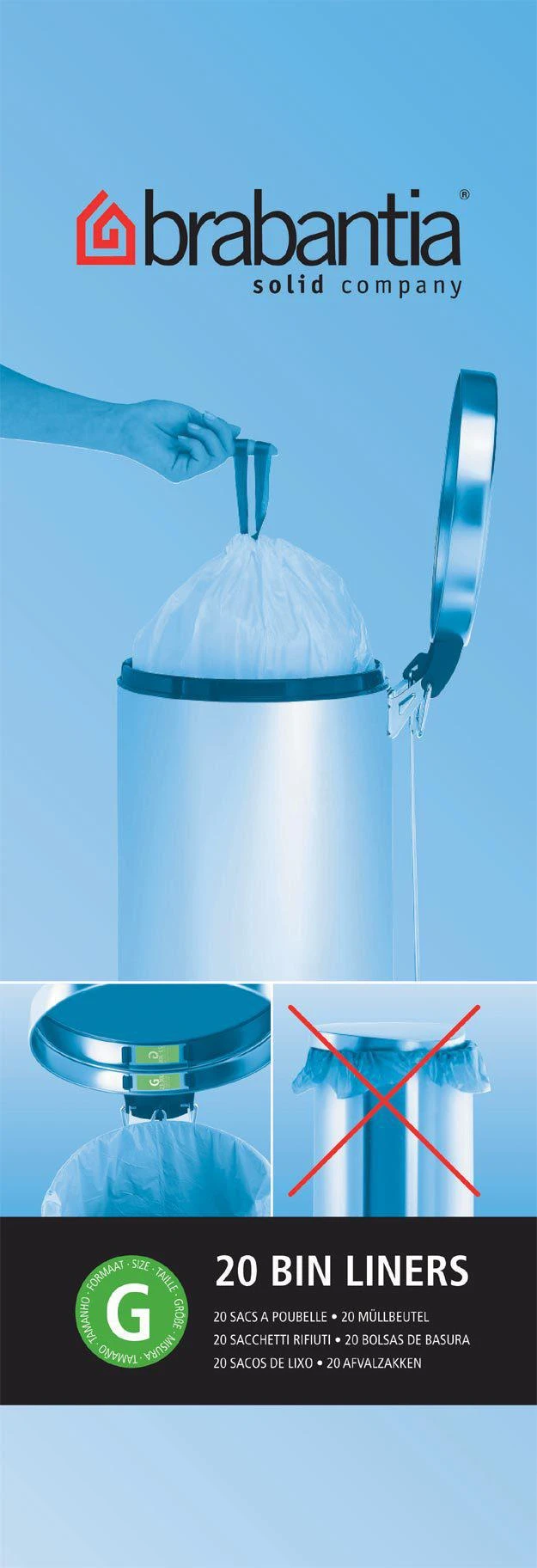 Brabantia PerfectFit Bin Liner Type G 25-30 L, 20 Maišeliai