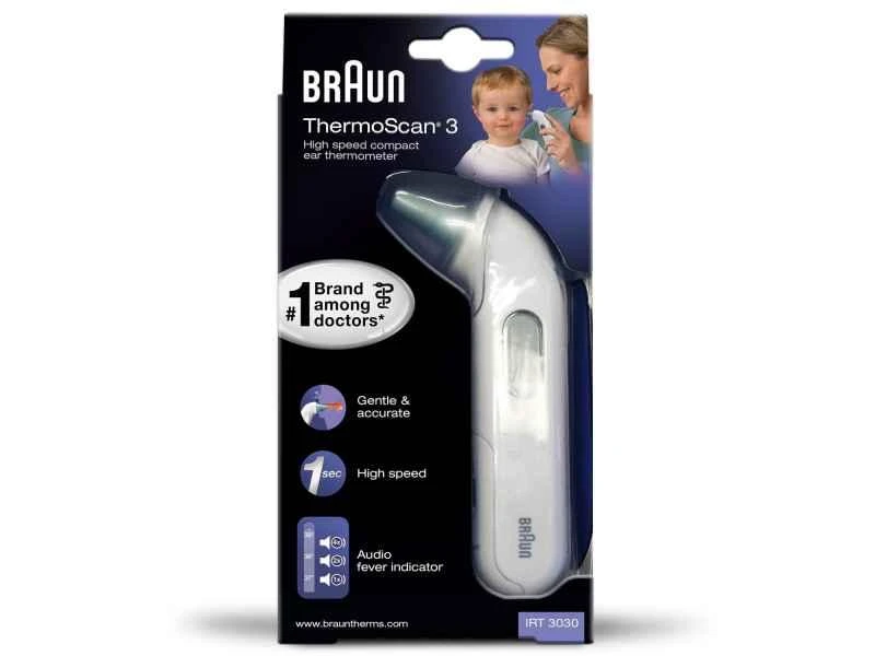 Braun Thermoscan 3 infraraudonųjų spindulių ausies termometras IRT3030 Atminties funkcija, Matavimo laikas 1 s, Baltas