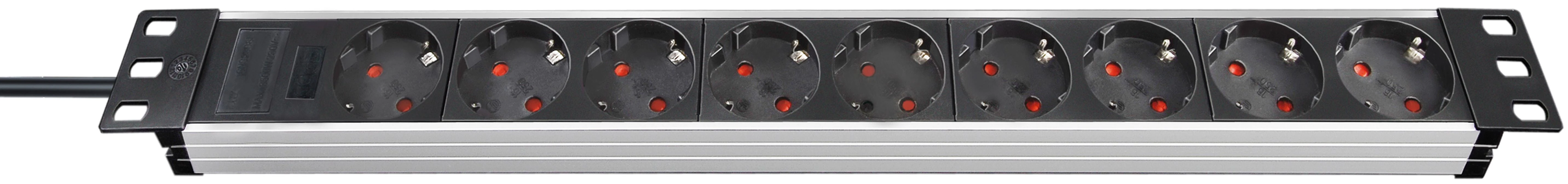 Brennenstuhl Alu-Line, 9xCEE 7/4 socket, 1xCEE 7/7 connection, 19 "1U, 2m cable, juodas / sidabrinis 1390007009 / GT-651
