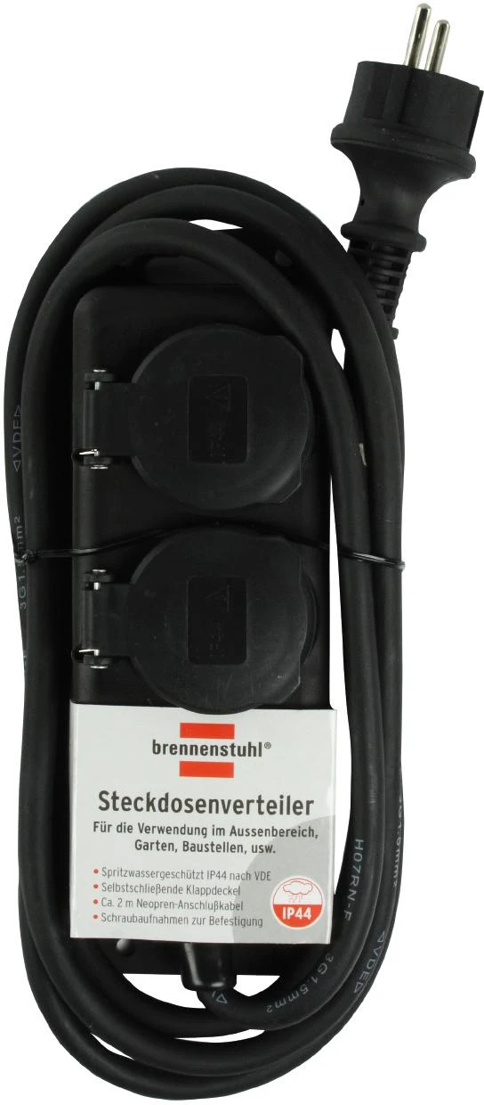 Ilgintuvas su įžeminimu Brennenstuhl IP44/2-viet./2m/3x1.5mm juodas