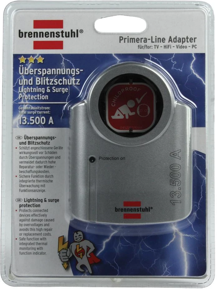 Brennenstuhl Primera Line apsauga nuo iškrovos, 16A / 3680W, sidabrinis / juodas 1506950 / GT-448