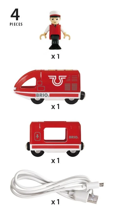 BRIO Kelioninis įkraunamas traukinys - Daugiaspalvis - Universalas - 3 m. - 4 vnt. - USB - 189 mm