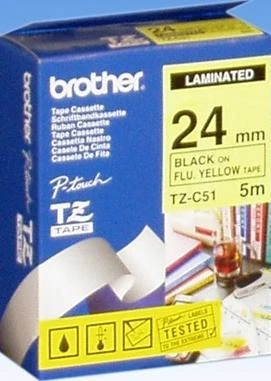 Brother geltona signalinė juosta TZ-C51 juoda spauda