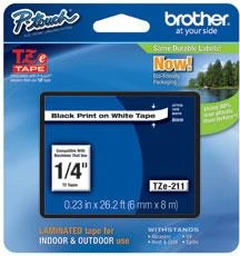 Brother | TZe-211 Laminated Tape | Juodas on Baltas | TZe | 8 m | 6 cm