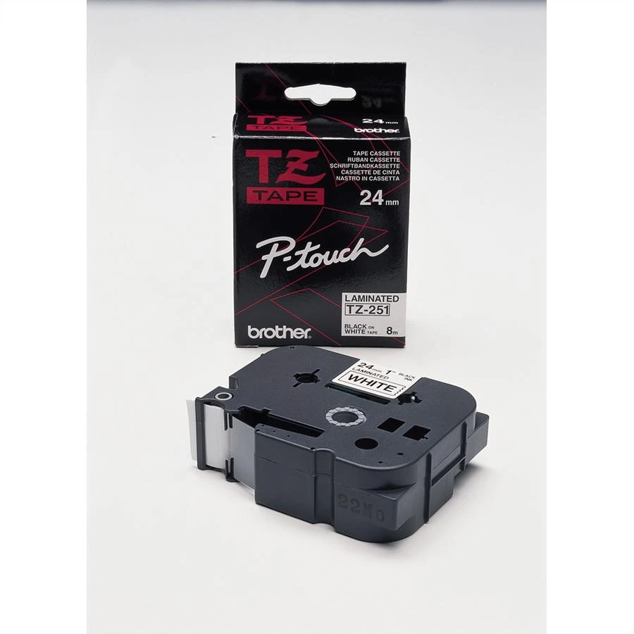 Brother | TZ-251 Laminated Tape | Juodas on Baltas | TZe | 8 m | 2.4 cm