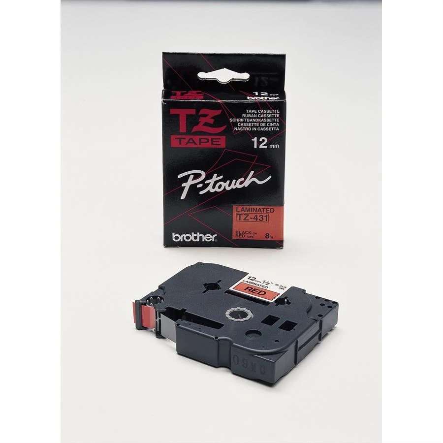 Brother | TZE-431 Laminated Tape | Juodas on Raudona | TZe | 8 m | 1.2 cm