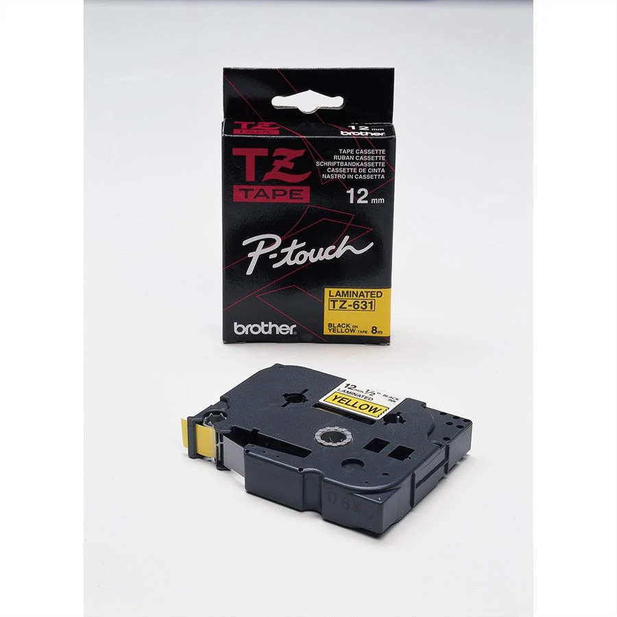 Brother | TZe-631 Laminated Tape | Juodas on Geltona | TZe | 8 m | 1.2 cm