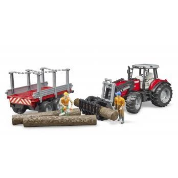 Pojazd BRUDER Massey Ferguson 7480 krautuvas su priekaba rąstams, 2046